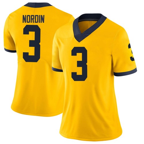 Quinn Nordin Michigan Wolverines Women's NCAA #3 Maize Limited Brand Jordan College Stitched Football Jersey AZC2554LY